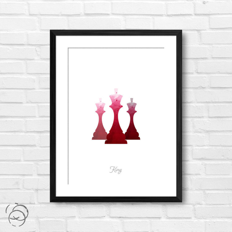Chess Piece King Red Watercolour Print