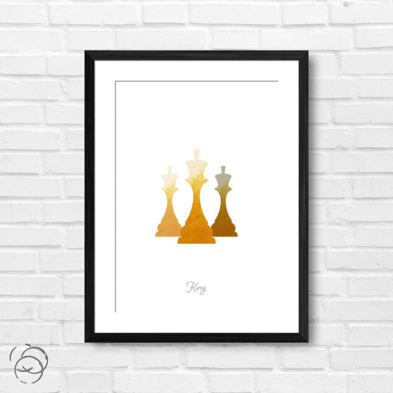Chess Piece King Yellow Watercolour Print