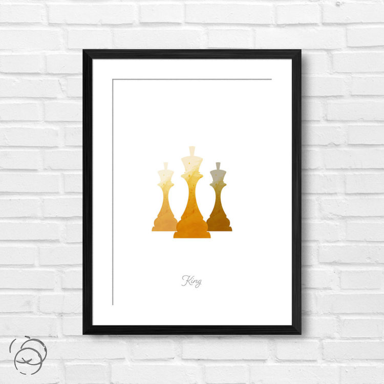 Chess Piece King Yellow Watercolour Print