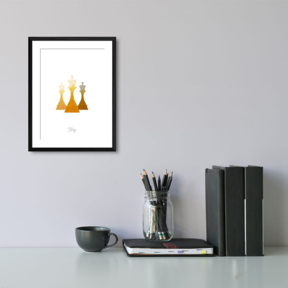 Chess Piece King Yellow Watercolour Print - Image 2