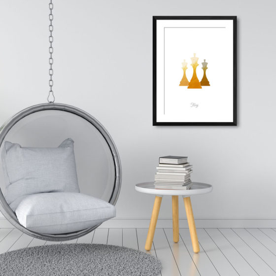 Chess Piece King Yellow Watercolour Print - Image 3