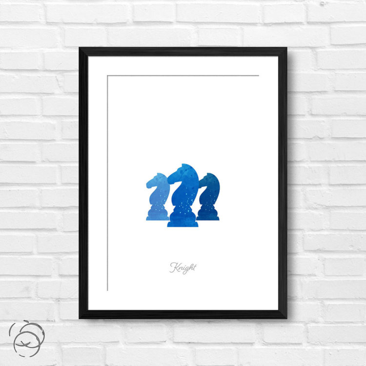 Chess Piece Knight Blue Watercolour Print
