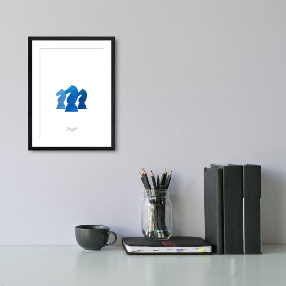 Chess Piece Knight Blue Watercolour Print - Image 2