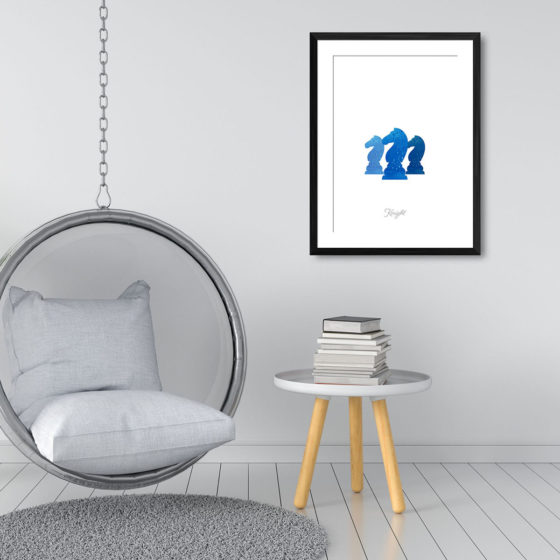Chess Piece Knight Blue Watercolour Print - Image 3