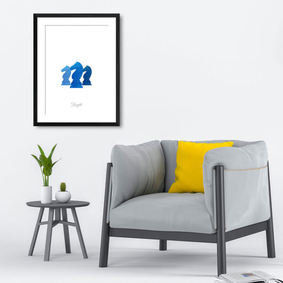 Chess Piece Knight Blue Watercolour Print - Image 4