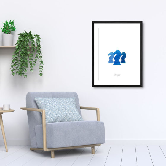 Chess Piece Knight Blue Watercolour Print - Image 5