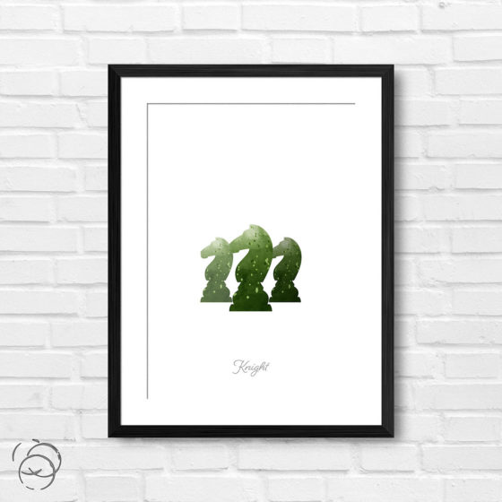 Chess Piece Knight Green Watercolour Print