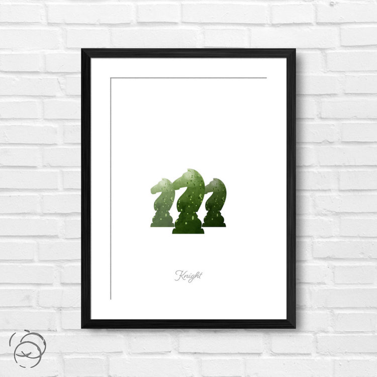 Chess Piece Knight Green Watercolour Print