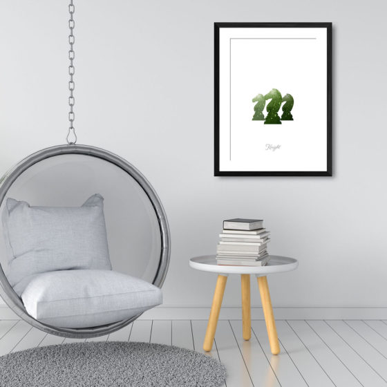 Chess Piece Knight Green Watercolour Print - Image 3