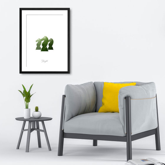 Chess Piece Knight Green Watercolour Print - Image 4
