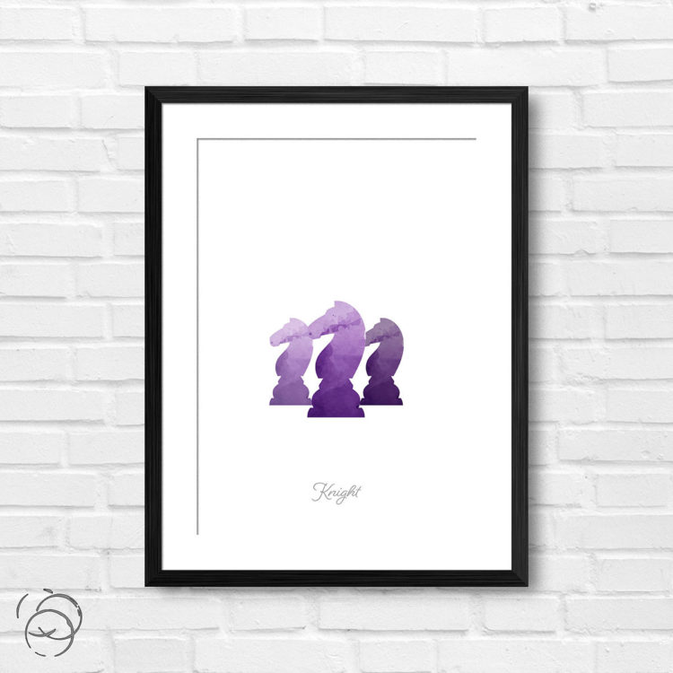 Chess Piece Knight Purple Watercolour Print