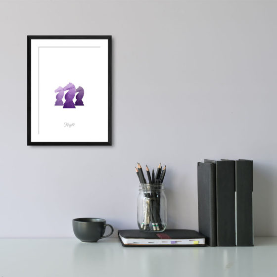 Chess Piece Knight Purple Watercolour Print - Image 2