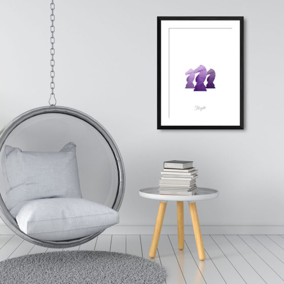 Chess Piece Knight Purple Watercolour Print - Image 3
