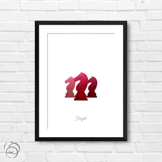 Chess Piece Knight Red Watercolour Print