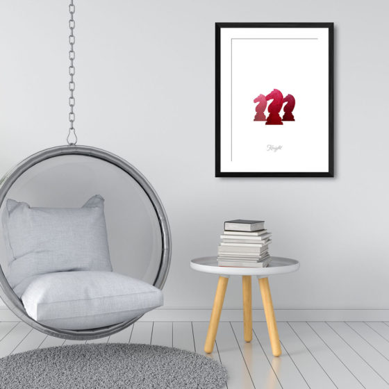 Chess Piece Knight Red Watercolour Print - Image 3