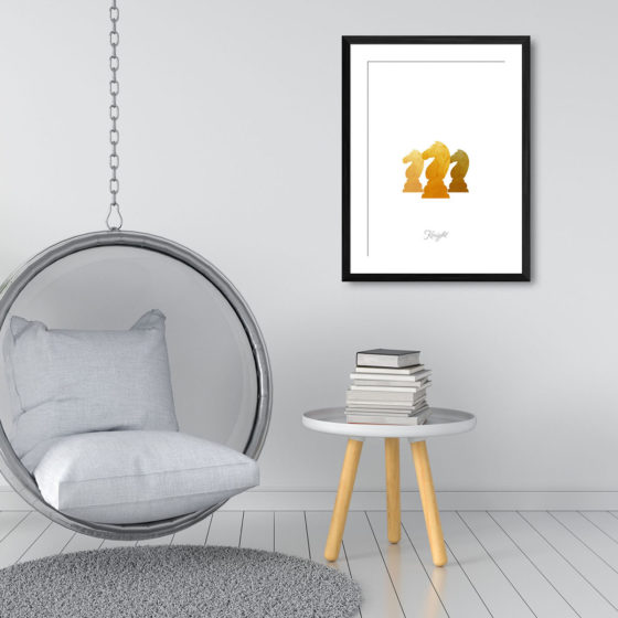 Chess Piece Knight Yellow Watercolour Print - Image 3