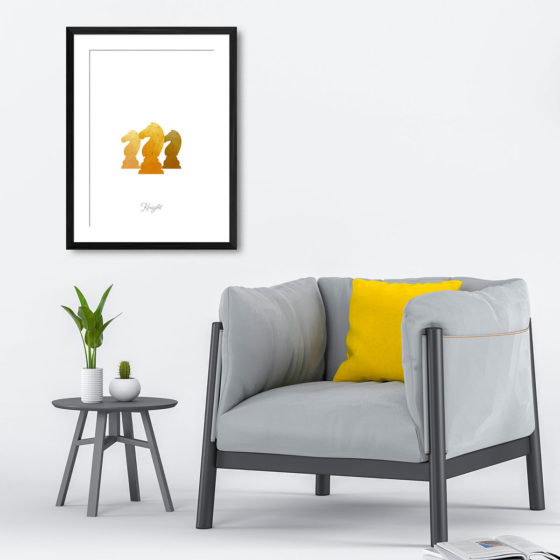 Chess Piece Knight Yellow Watercolour Print - Image 4