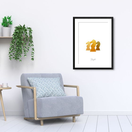 Chess Piece Knight Yellow Watercolour Print - Image 5