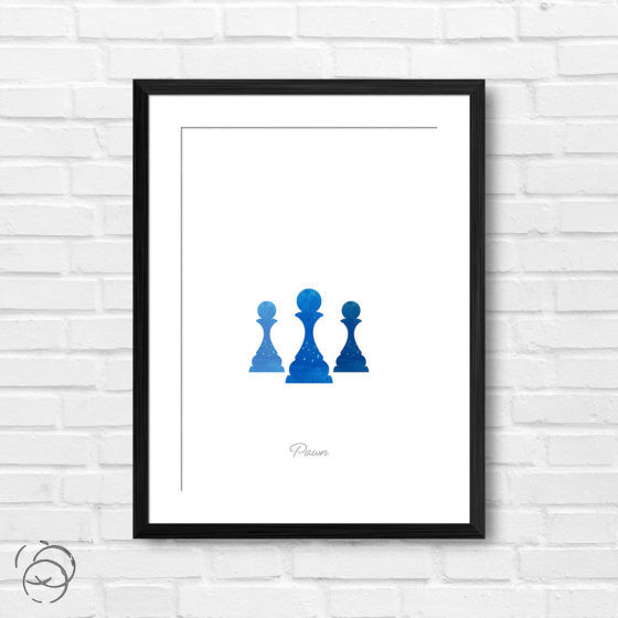 Chess Piece Pawn Blue Watercolour Print