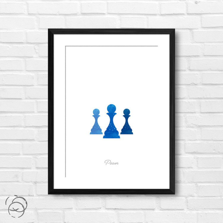 Chess Piece Pawn Blue Watercolour Print