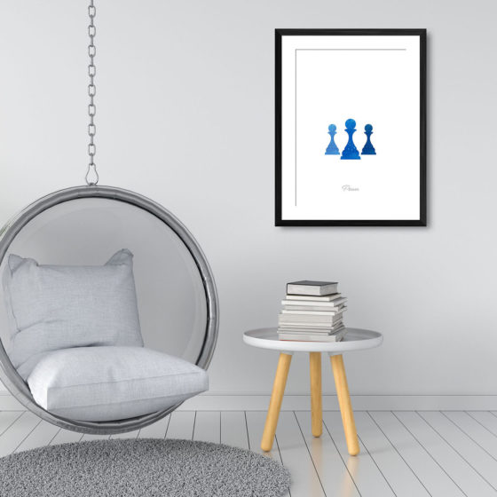 Chess Piece Pawn Blue Watercolour Print - Image 3