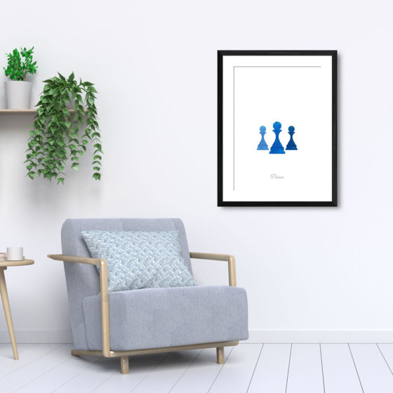 Chess Piece Pawn Blue Watercolour Print - Image 5