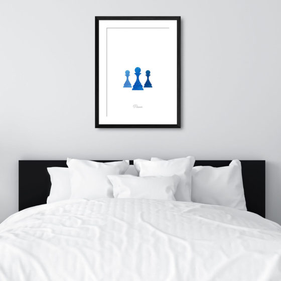 Chess Piece Pawn Blue Watercolour Print - Image 6