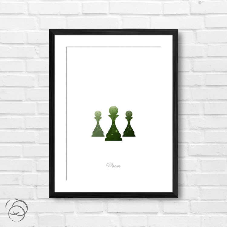 Chess Piece Pawn Green Watercolour Print