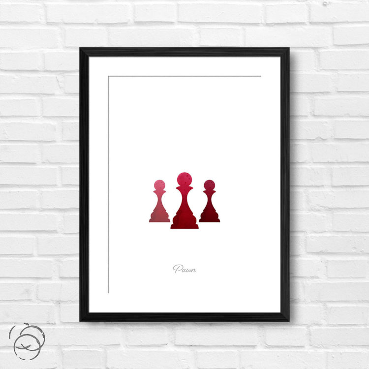 Chess Piece Pawn Red Watercolour Print