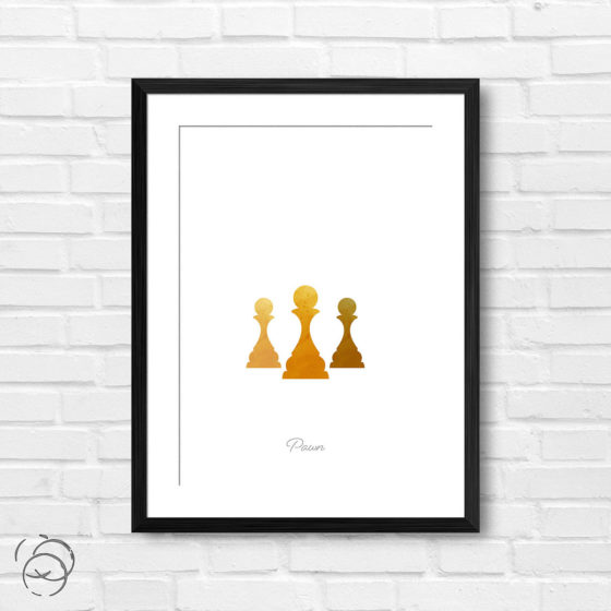 Chess Piece Pawn Yellow Watercolour Print