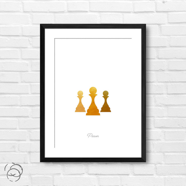 Chess Piece Pawn Yellow Watercolour Print