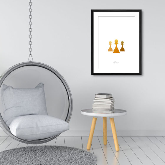 Chess Piece Pawn Yellow Watercolour Print - Image 3