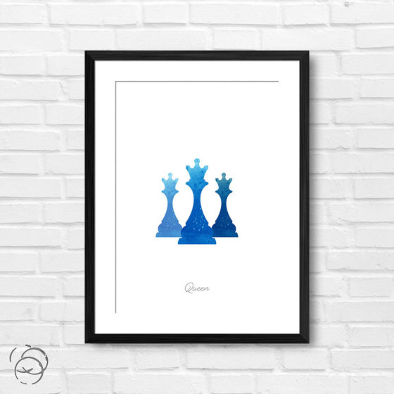 Chess Piece Queen Blue Watercolour Print