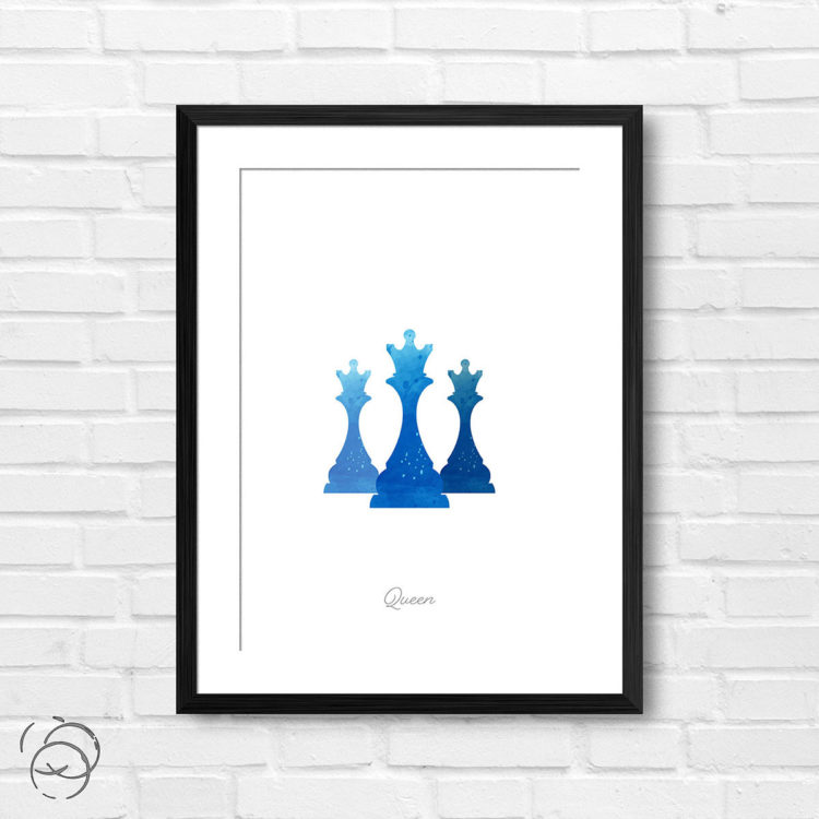 Chess Piece Queen Blue Watercolour Print