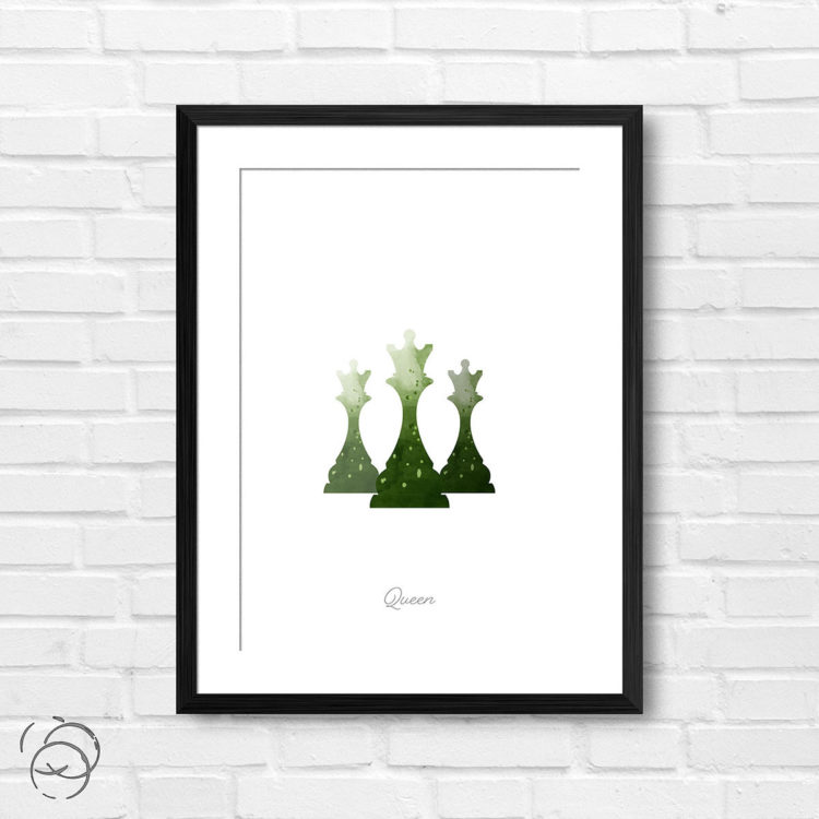 Chess Piece Queen Green Watercolour Print