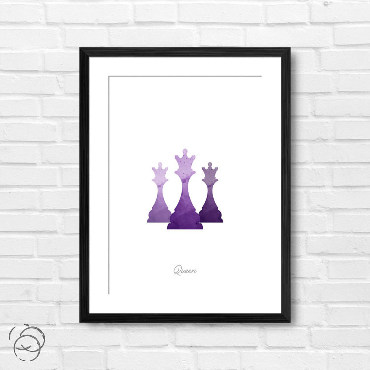 Chess Piece Queen Purple Watercolour Print