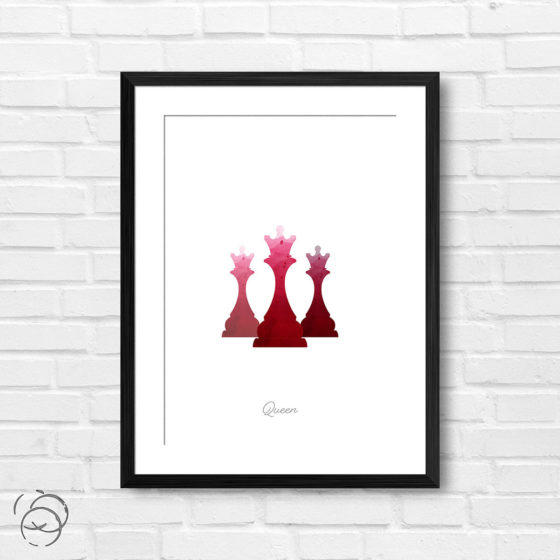 Chess Piece Queen Red Watercolour Print