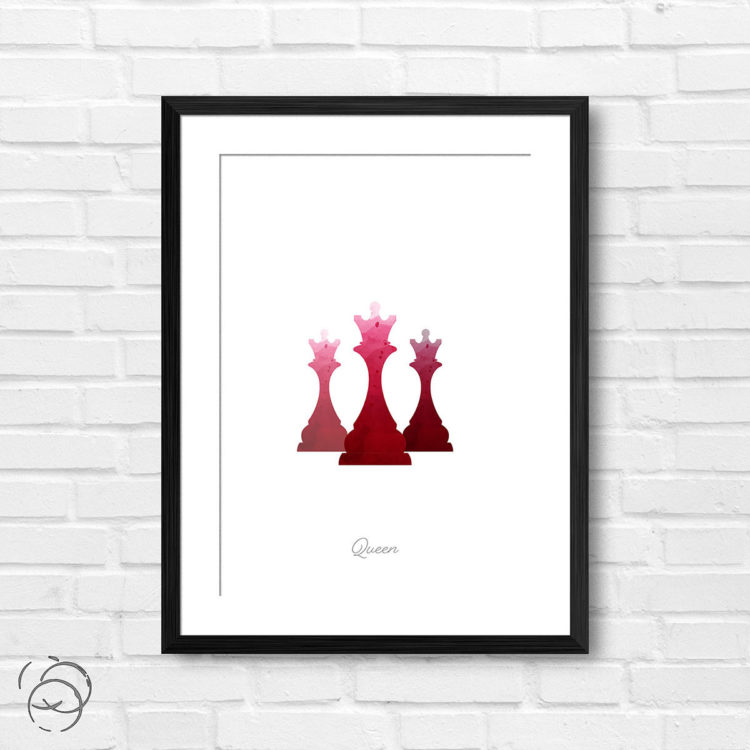 Chess Piece Queen Red Watercolour Print