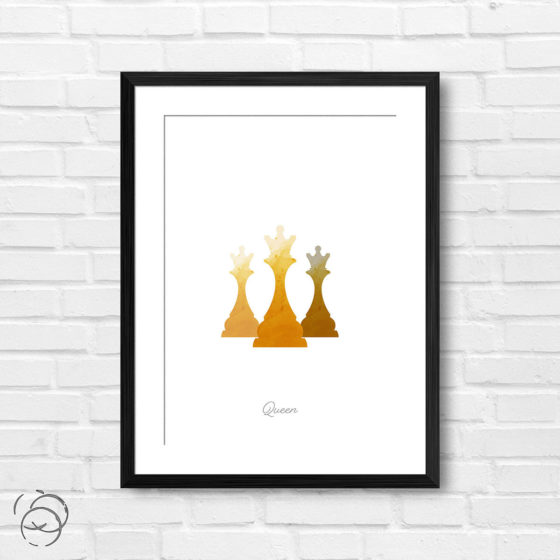 Chess Piece Queen Yellow Watercolour Print