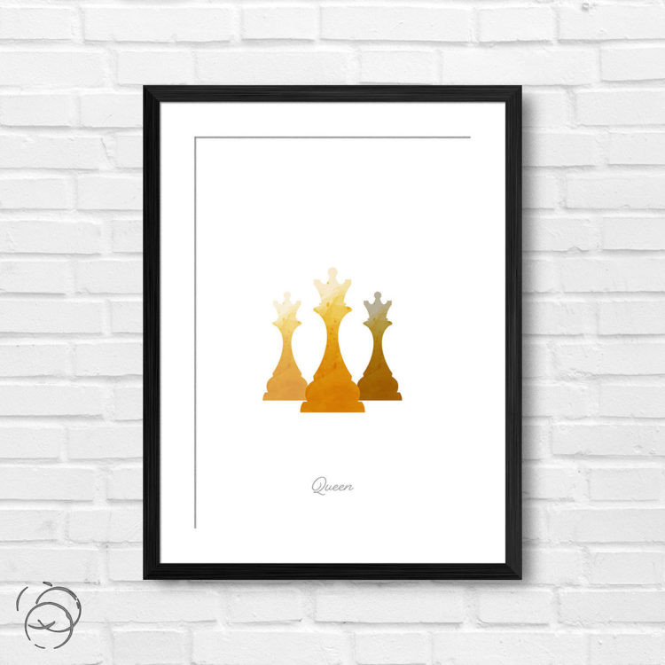 Chess Piece Queen Yellow Watercolour Print