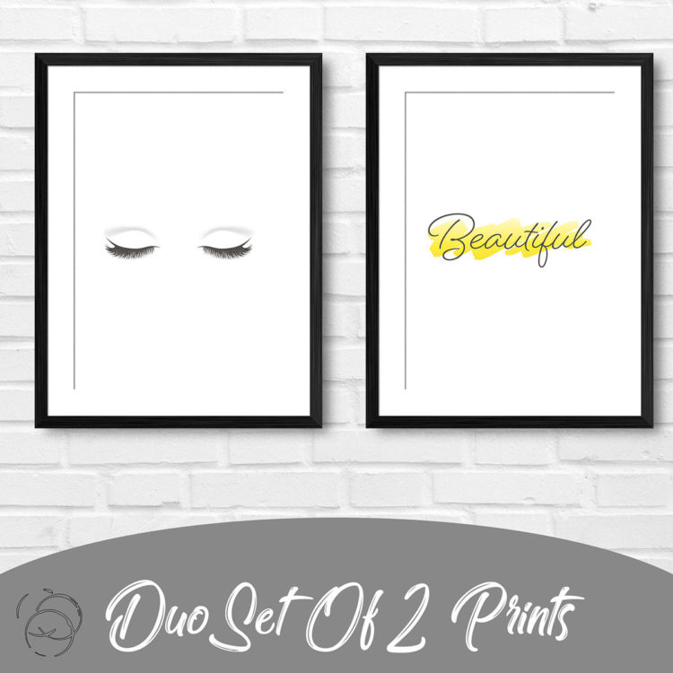 Eyelashes Beautiful Yellow Brushstroke Duo Prints