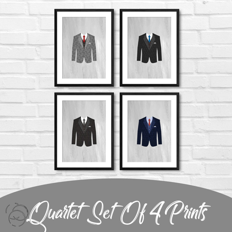 Geometric Polygon Suits Quartet Prints