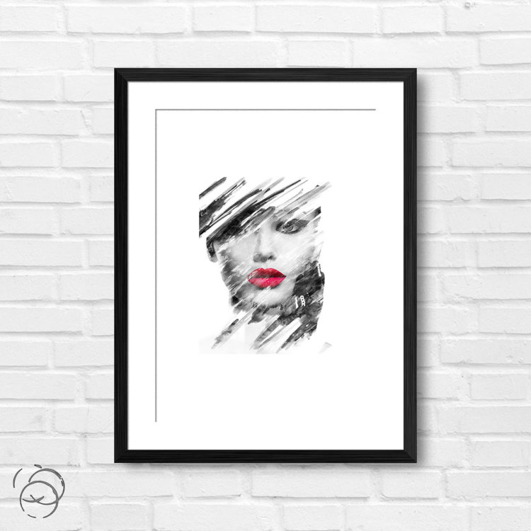 Gorgeous Red Lips Makeup Fashion Sketch Print