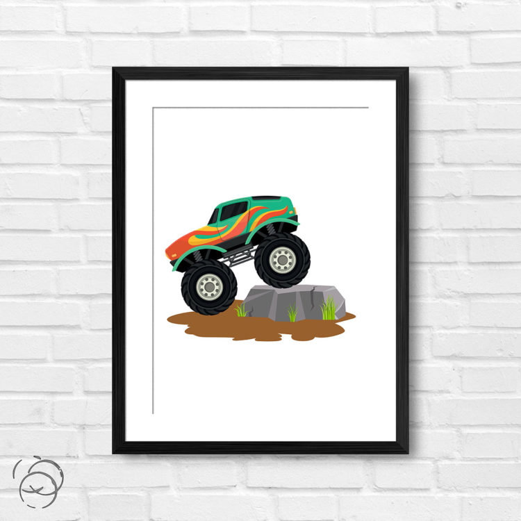 Green Flame Monster Truck Print