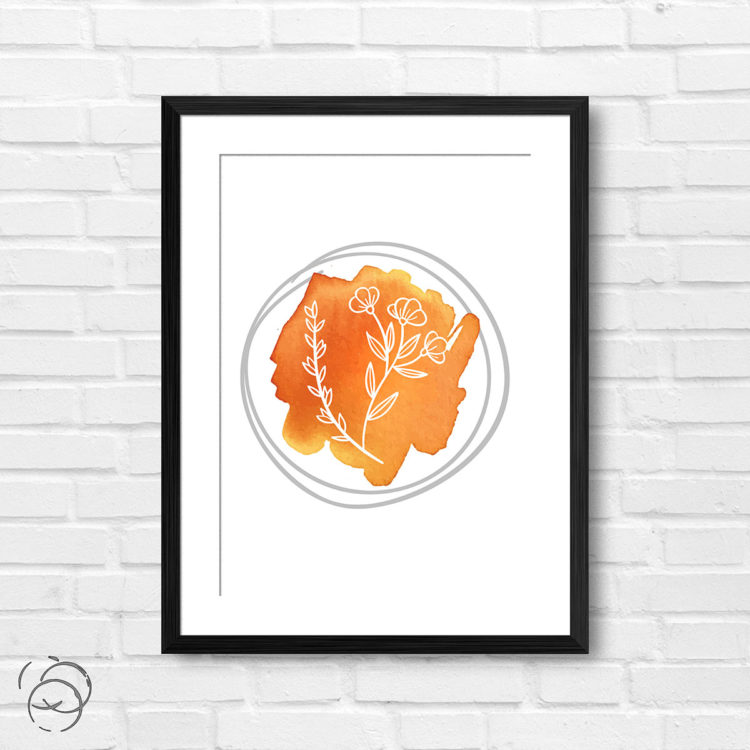 Hand Drawn Flowers On Brushed Watercolour Print