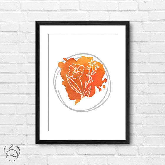 Hand Drawn Flowers On Brushed Watercolour Print