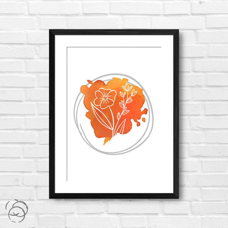 Hand Drawn Flowers On Brushed Watercolour Print