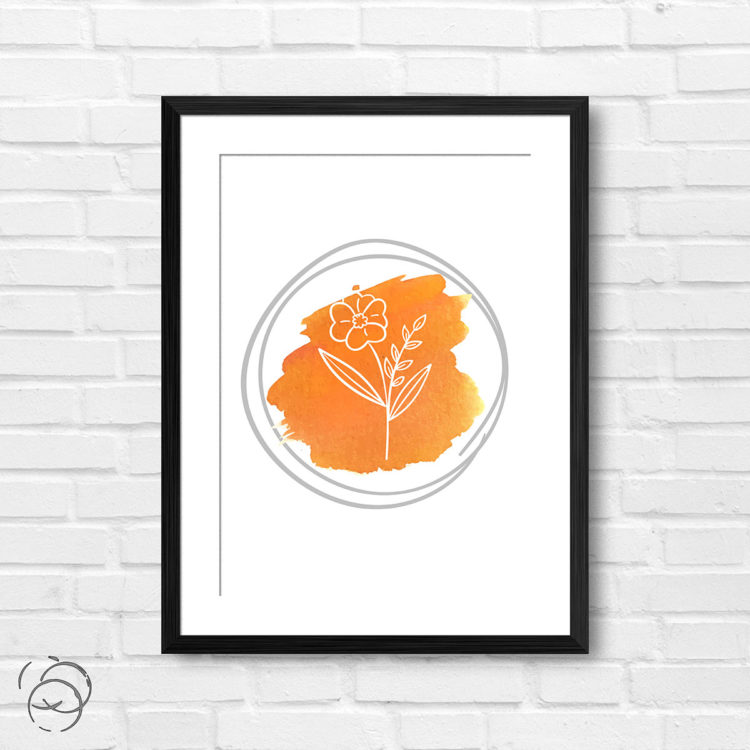 Hand Drawn Flowers On Brushed Watercolour Print