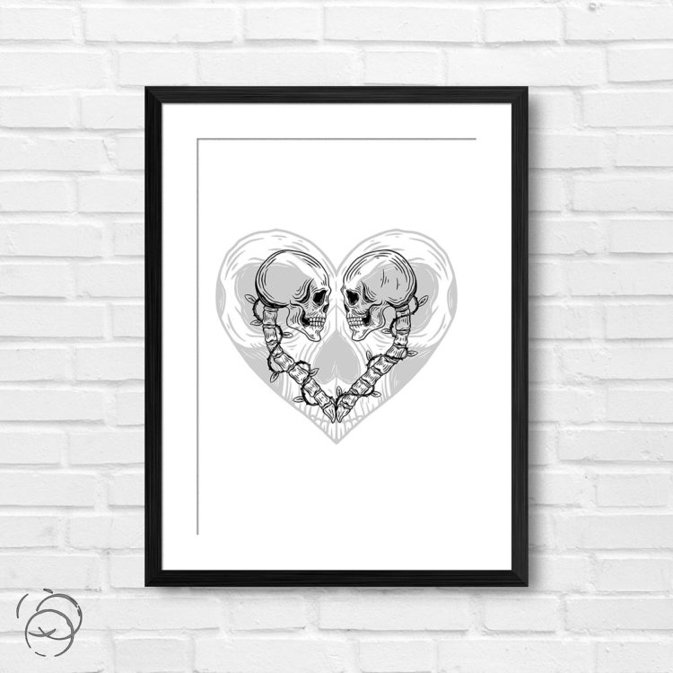 Hand Drawn Love Heart And Skulls
