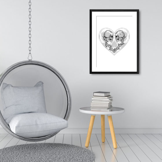 Hand Drawn Love Heart And Skulls - Image 3